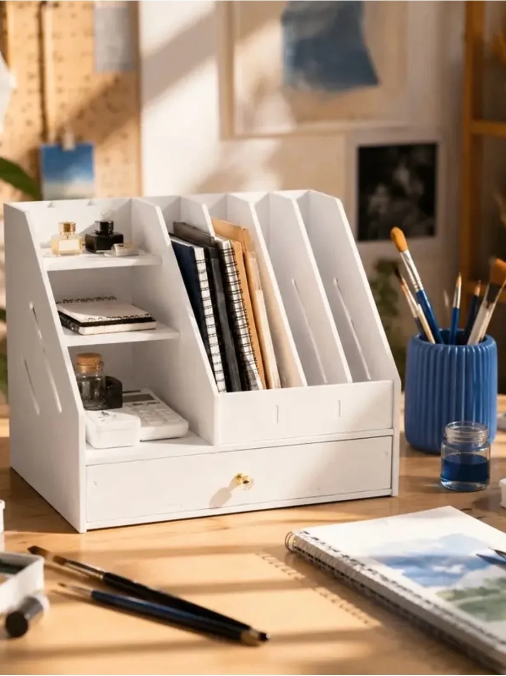 White Desktop File Organizer with Drawer - Brand